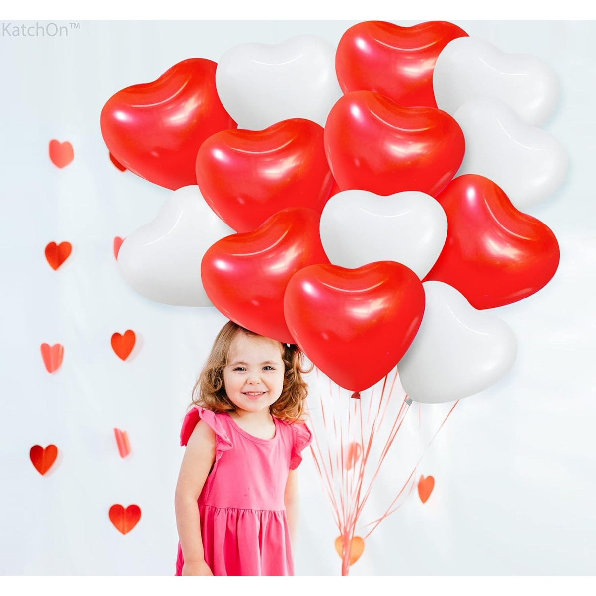 Set 10 Baloane Inima, Decoratiuni Petrecere Valentine's Day si Nunta, Latex Rezistent, Alb si Rosu, 25 cm