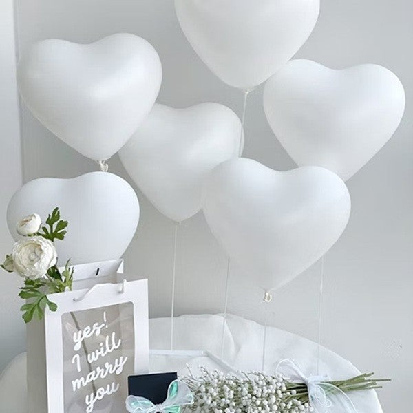 Set 10 Baloane Inima, Decoratiuni Petreceri si Evenimente Romantice, Latex Rezistent, Compatibile Aer sau Heliu, 25 cm, Alb