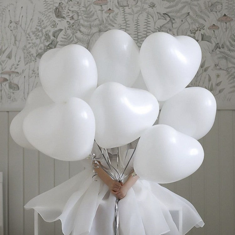 Set 10 Baloane Inima, Decoratiuni Petreceri si Evenimente Romantice, Latex Rezistent, Compatibile Aer sau Heliu, 25 cm, Alb