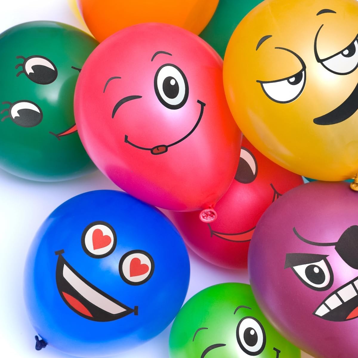 Set 10 Baloane Party, Model Emoji cu Fețe Amuzante, Latex Rezistent, Multicolor, 25 cm