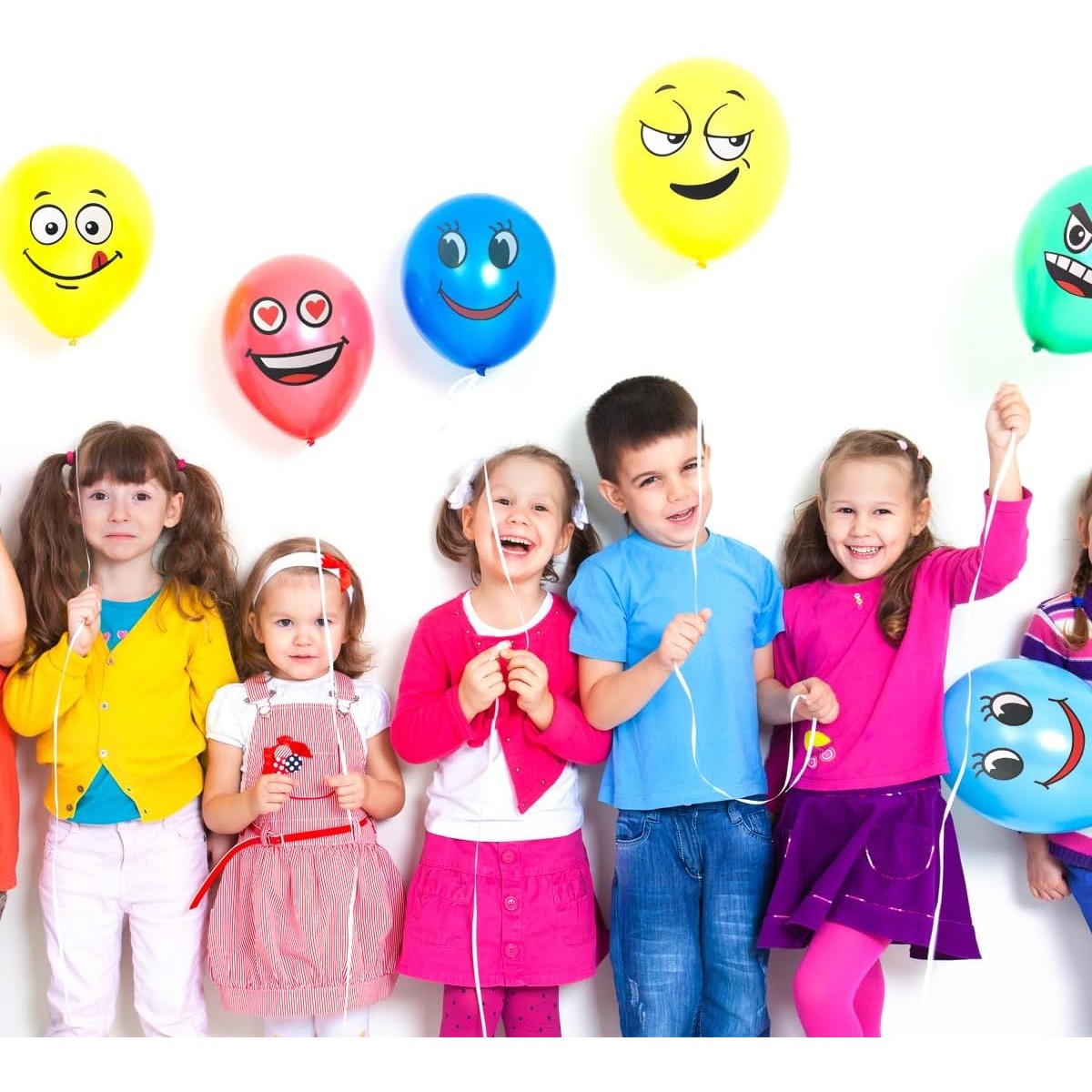 Set 10 Baloane Party, Model Emoji cu Fețe Amuzante, Latex Rezistent, Multicolor, 25 cm