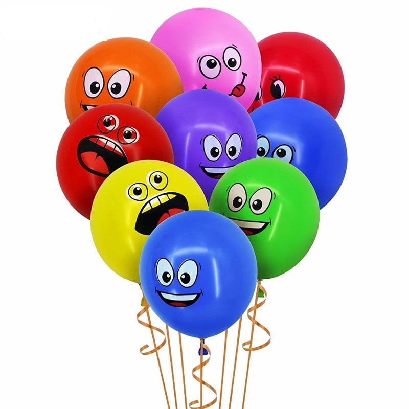 Set 10 Baloane Party, Model Emoji cu Fețe Amuzante, Latex Rezistent, Multicolor, 25 cm