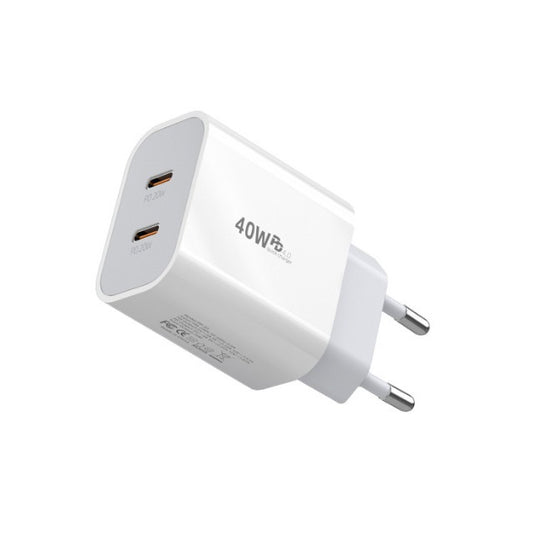 Incarcator Retea Fast Charge, Power Delivery 40W, Dual Port USB-C, Quick Charge 4.0, Compatibilitate Universala, Alb