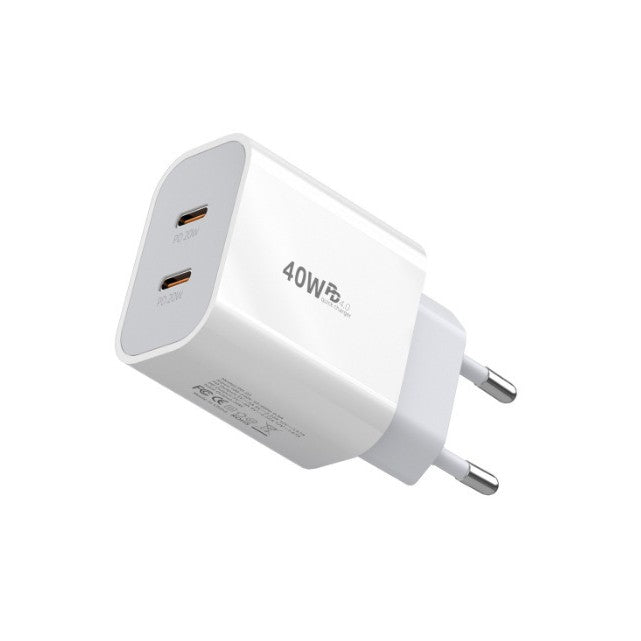 Incarcator Retea Fast Charge, Power Delivery 40W, Dual Port USB-C, Quick Charge 4.0, Compatibilitate Universala, Alb