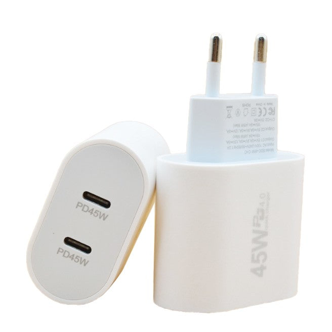Incarcator Retea Fast Charge, Power Delivery 45W, Dual Port USB-C, Quick Charge 4.5, Compatibil Universal Tableta si Telefon, Alb