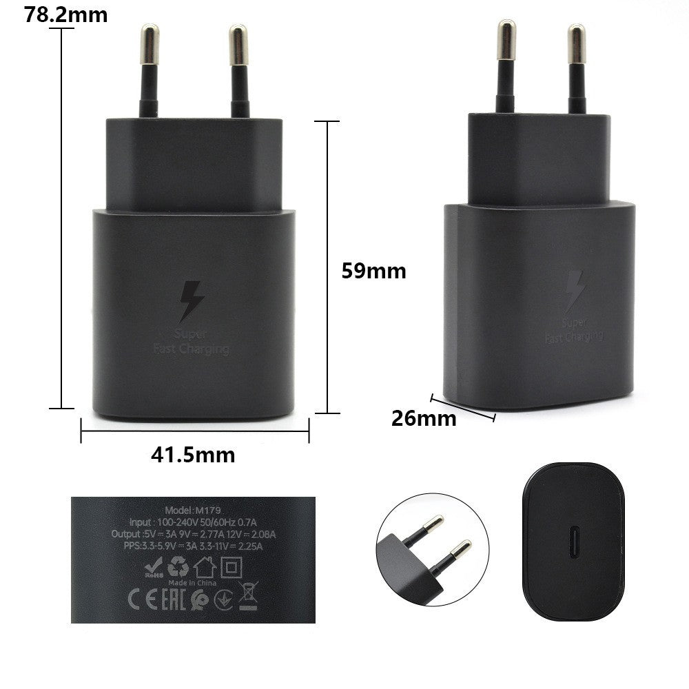 Incarcator Retea Super Fast Charge, Adaptor Universal Port USB-C, Tehnologie Power Delivery 25W, Plastic ABS, Negru