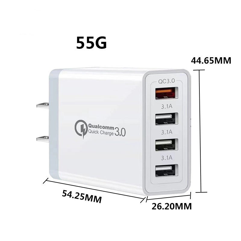 Incarcator Retea Fast Charge 33W, Adaptor Universal cu 4 Porturi USB-A, Tehnologie Quick Charge 3.0, Protectie Supratensiune, Stecher EU, Alb