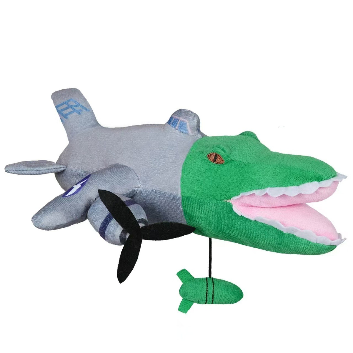Jucarie Moale de Plus Italian Brainrot, Model Bombardiro Crocodilo Avion, cu Agatatoare pentru Rucsac, Material Textil cu Umplutura Bumbac PP, 28 x 10 cm, Verde