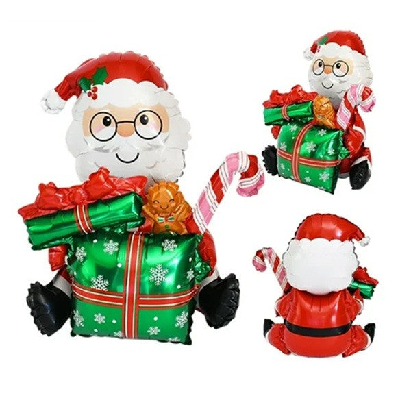 Balon Mos Craciun cu Cadou, Figurina Uriasa XXL pentru Decoratiuni Petrecere, Folie Aluminiu, 102x83 cm, Multicolor