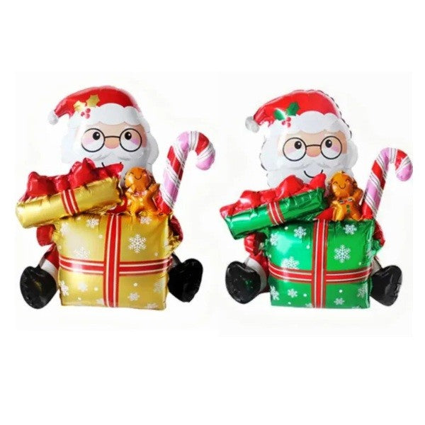 Balon Mos Craciun cu Cadou, Figurina Uriasa XXL pentru Decoratiuni Petrecere, Folie Aluminiu, 102x83 cm, Multicolor