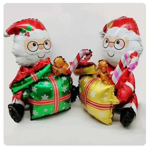 Balon Mos Craciun cu Cadou, Figurina Uriasa XXL pentru Decoratiuni Petrecere, Folie Aluminiu, 102x83 cm, Multicolor
