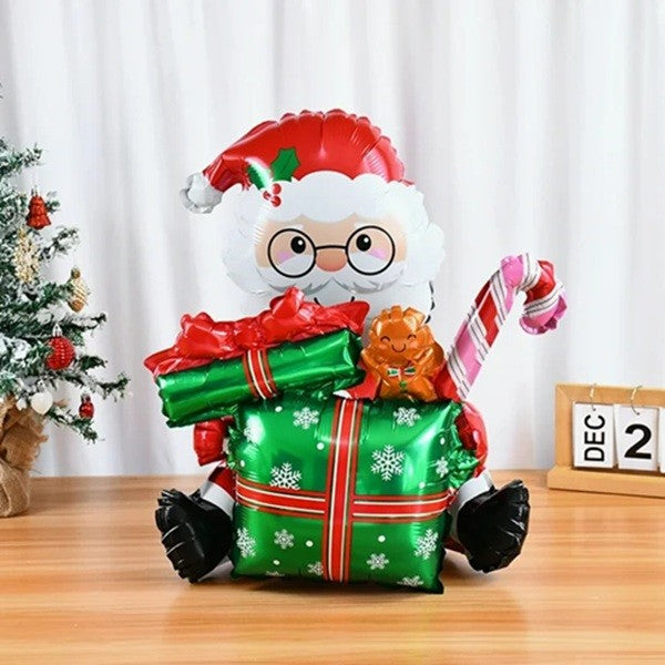 Balon Mos Craciun cu Cadou, Figurina Uriasa XXL pentru Decoratiuni Petrecere, Folie Aluminiu, 102x83 cm, Multicolor