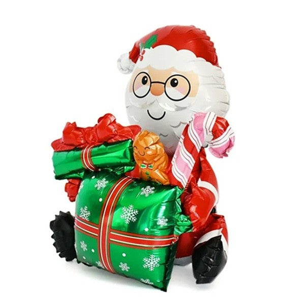 Balon Mos Craciun cu Cadou, Figurina Uriasa XXL pentru Decoratiuni Petrecere, Folie Aluminiu, 102x83 cm, Multicolor