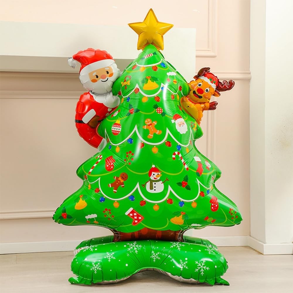Balon Gigant Brad de Craciun, Decoratiune cu Baza Stabila, Folie de Aluminiu, 62 x 34 x 117 cm, Verde