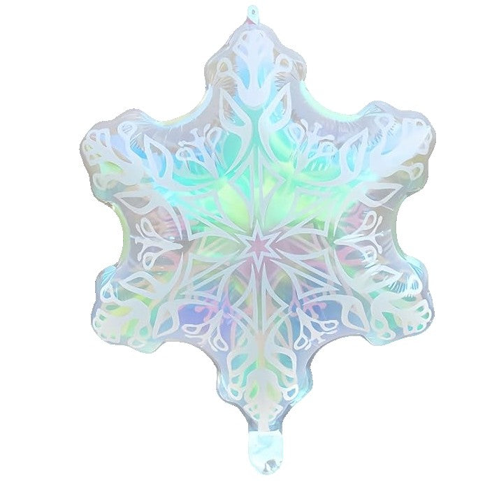 Balon Folie Fulg de Nea, Decoratiune Tematica Craciun cu Reflexe Irizante, Folie Aluminiu Reutilizabila, Umflare Aer sau Heliu, 47x60 cm, Argintiu Multi-Colorat