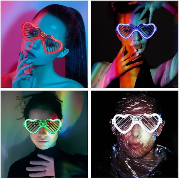 Ochelari de Petrecere cu LED, Model Inima Tip Grilaj, 3 Moduri de Iluminare, Plastic Rezistent, Marime Universala, Baterii Incluse, Multicolor