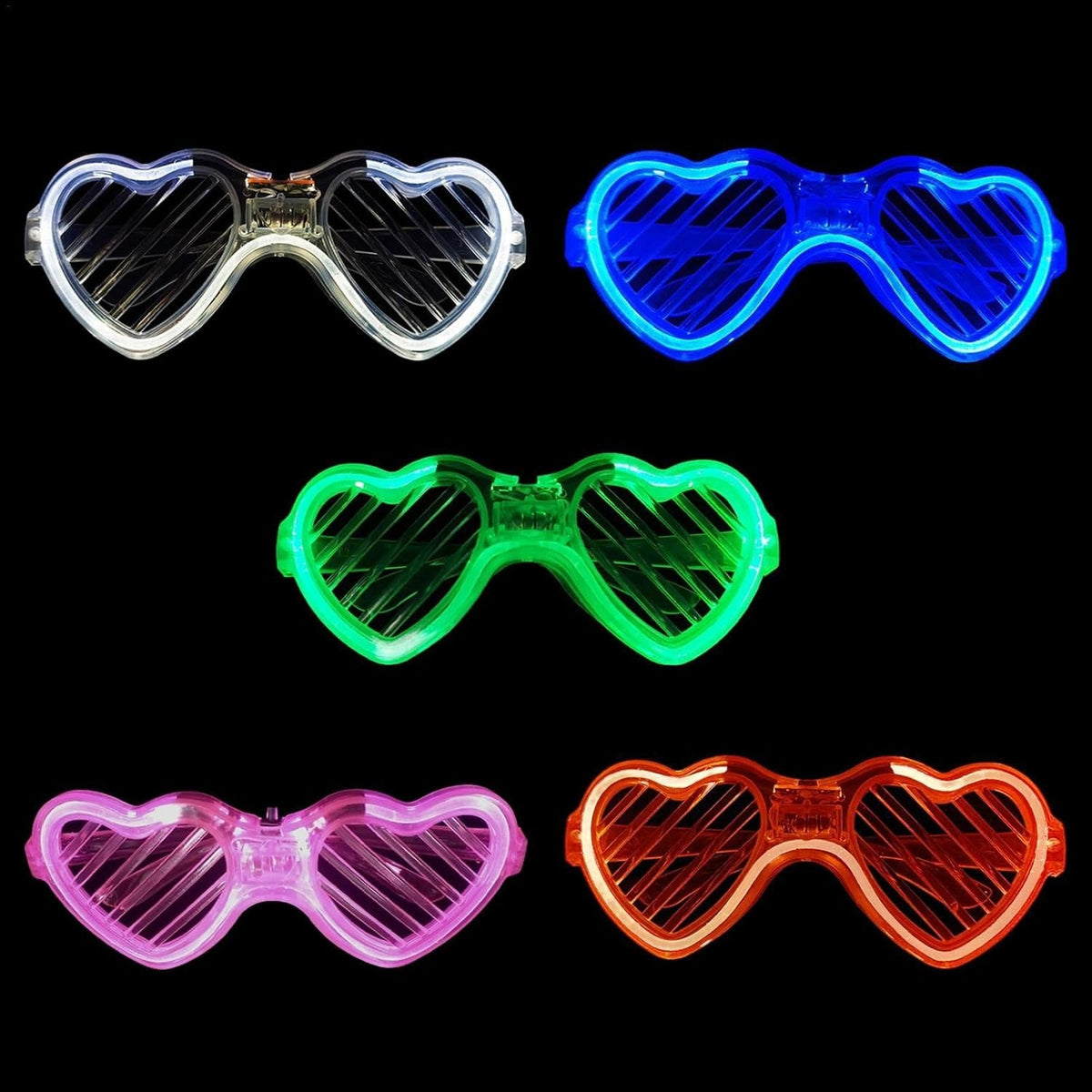 Ochelari de Petrecere cu LED, Model Inima Tip Grilaj, 3 Moduri de Iluminare, Plastic Rezistent, Marime Universala, Baterii Incluse, Multicolor