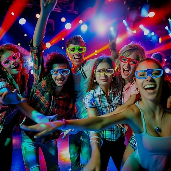 Ochelari de Petrecere cu LED, Model Neon, 3 Moduri de Iluminat, Plastic Rezistent, Include 3 Baterii AG3, Marime Universala, Multicolor