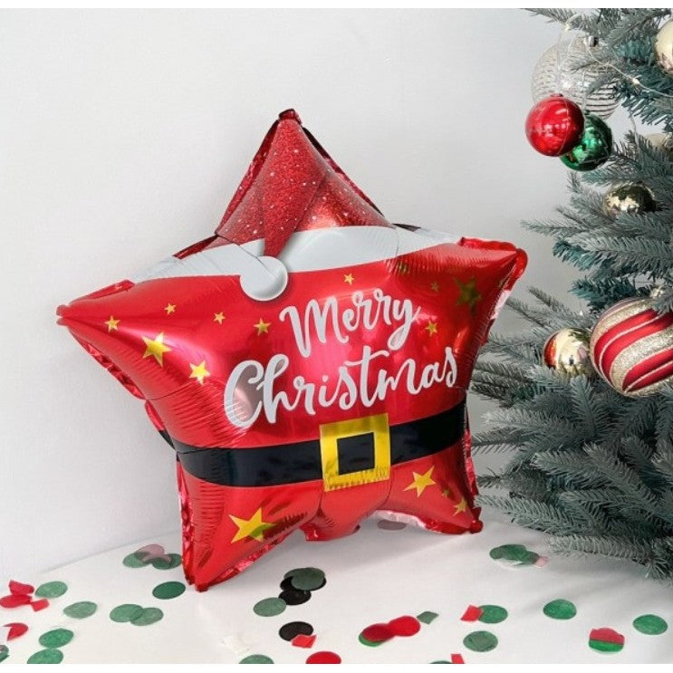 Balon Stea Craciun Merry Christmas, Decoratiune Tematica Sarbatori, Folie Aluminiu, Rosu, 45 x 45 cm