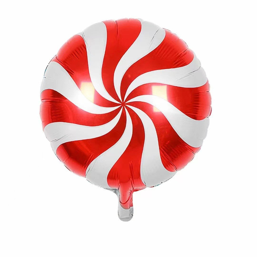 Balon Rotund Tema Craciun, Model Acadea Festiva, Decoratiune Petrecere Sarbatori, Folie Aluminiu, 44.5x53 cm, Rosu/Alb