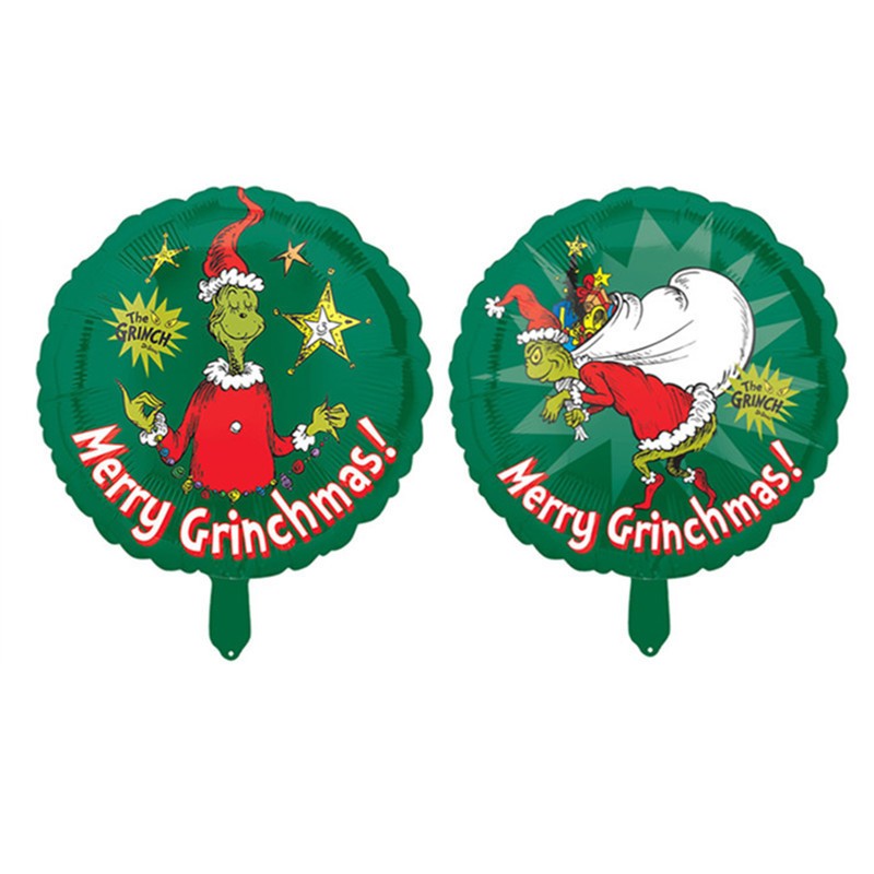 Balon Tematic Craciun Model Grinch, Balon Rotund pentru Petrecere, Folie de Aluminiu, 44x53 cm, Verde