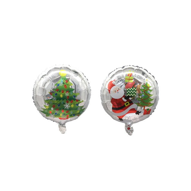 Balon Rotund pentru Craciun, Model Mos Craciun si Brad, Folie de Aluminiu, Decoratiune Petrecere, 44.5x53 cm, Multicolor