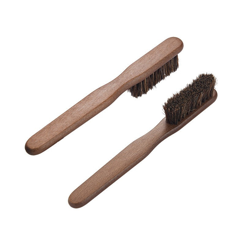 Perie Curatare Pantofi, Par Natural de Cal pentru Lustruit, Maner Ergonomic din Lemn de Fag, 17 cm, Maro