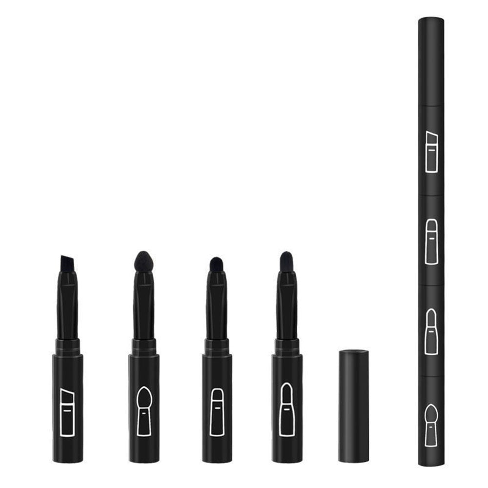 Set Pensule Machiaj 4in1, Design Portabil cu Capete Interschimbabile pentru Ochi, Sprancene si Buze, Maner Plastic, 16 cm, Negru