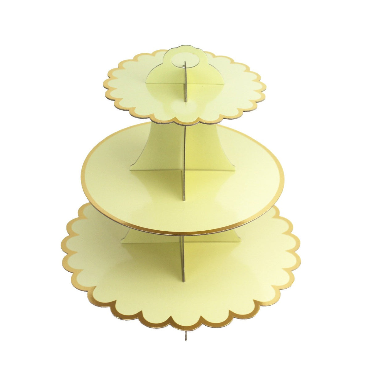 Etajera Pentru Prajituri Si Cupcakes, Suport Deserturi 3 Nivele, Carton Rezistent, Diametru 16/22/29 cm, Inaltime 38 cm, Galben