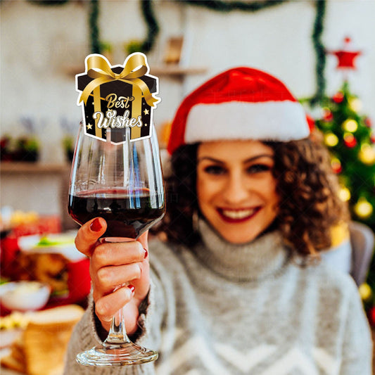 Set 6 Decoratiuni pentru Pahare de Cocktail, Tematica Happy New Year, Accesorii Festive pentru Petrecere de Revelion, Hartie, Multicolor, 6 Bucati