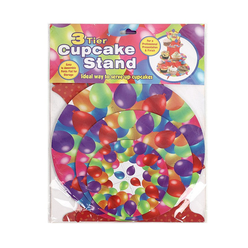 Suport Etajat pentru Prăjituri și Candy Bar, Design Tematic de Petrecere, Carton Rezistent, 3 Nivele, Roșu/Multicolor, 34 x 38 cm