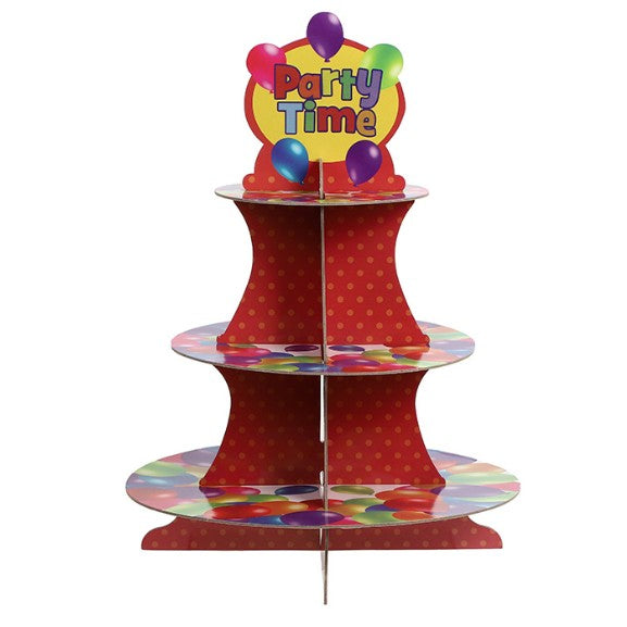 Suport Etajat pentru Prăjituri și Candy Bar, Design Tematic de Petrecere, Carton Rezistent, 3 Nivele, Roșu/Multicolor, 34 x 38 cm