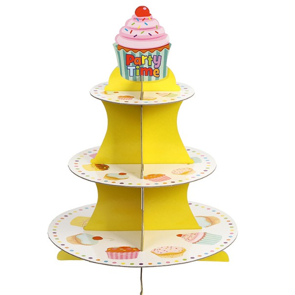 Suport Prăjituri și Candy Bar, Etajat cu 3 Nivele, Design Tematic Petrecere, Carton Durabil, 34 x 38 cm, Multicolor