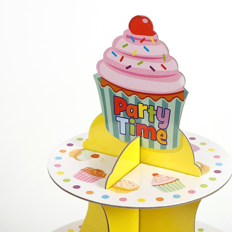 Suport Prăjituri și Candy Bar, Etajat cu 3 Nivele, Design Tematic Petrecere, Carton Durabil, 34 x 38 cm, Multicolor