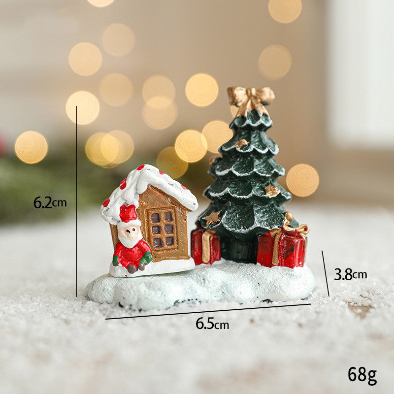 Ornament de Craciun Tip Casuta cu Brad, Decoratiune de Birou si Masa, Rasina Rezistenta, 6.5 x 6.5 x 4 cm, Rosu/Verde