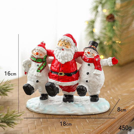 Ornament Decorativ de Craciun, Figurina Mos Craciun cu Oameni de Zapada, Statueta Festiva din Rasina, 16 x 18 x 8 cm, 450 g, Rosu/Alb