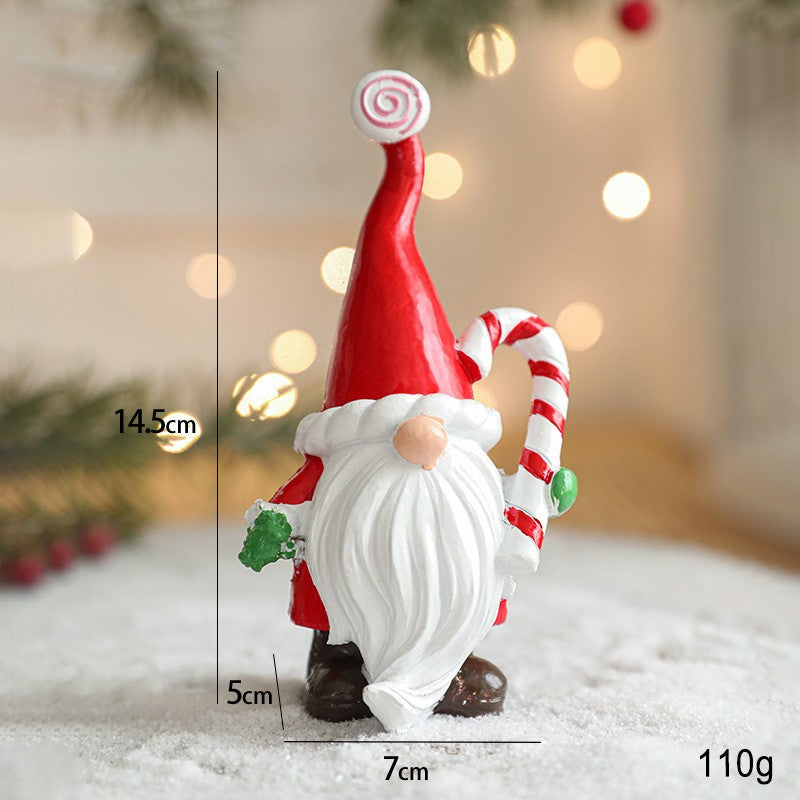 Ornament de Craciun Tip Spiridus, Decoratiune pentru Birou si Masa, Rasina Rezistenta, 14.5 x 7 x 5 cm, Rosu/Alb/Verde
