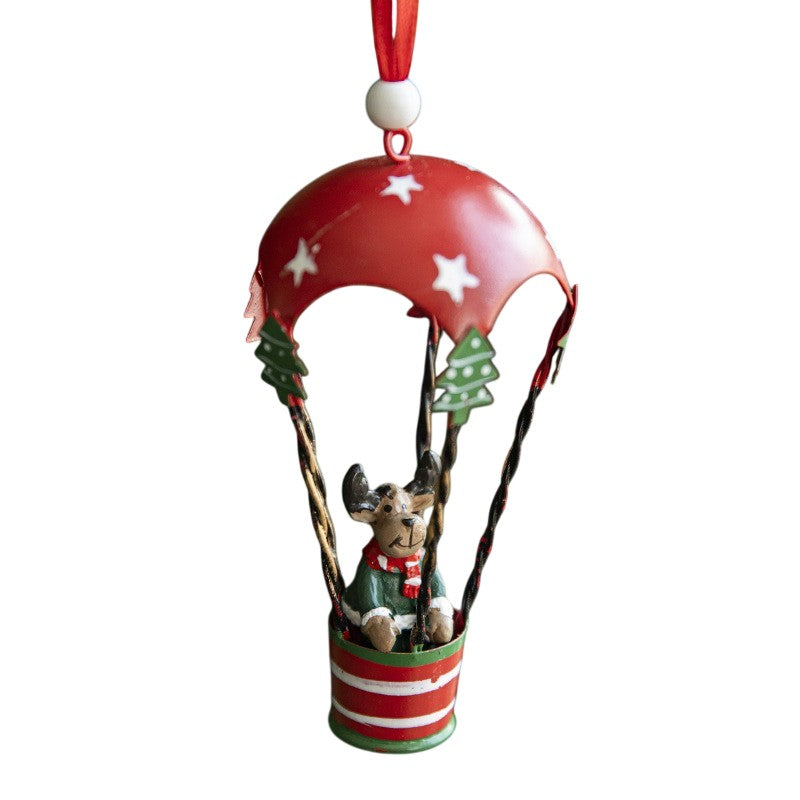 Figurina Brad Craciun, Ornament Suspendat Ren in Balon cu Aer Cald, Decoratiune Festiva din Metal, 11 x 5.5 x 5.5 cm, Rosu Inchis
