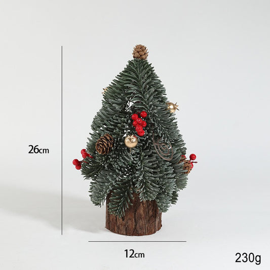 Brad Artificial de Craciun pentru Masa, Ornament Decorativ cu Conuri si Globuri, Bradut de Birou, Plastic, 26 x 12 x 12 cm, Verde