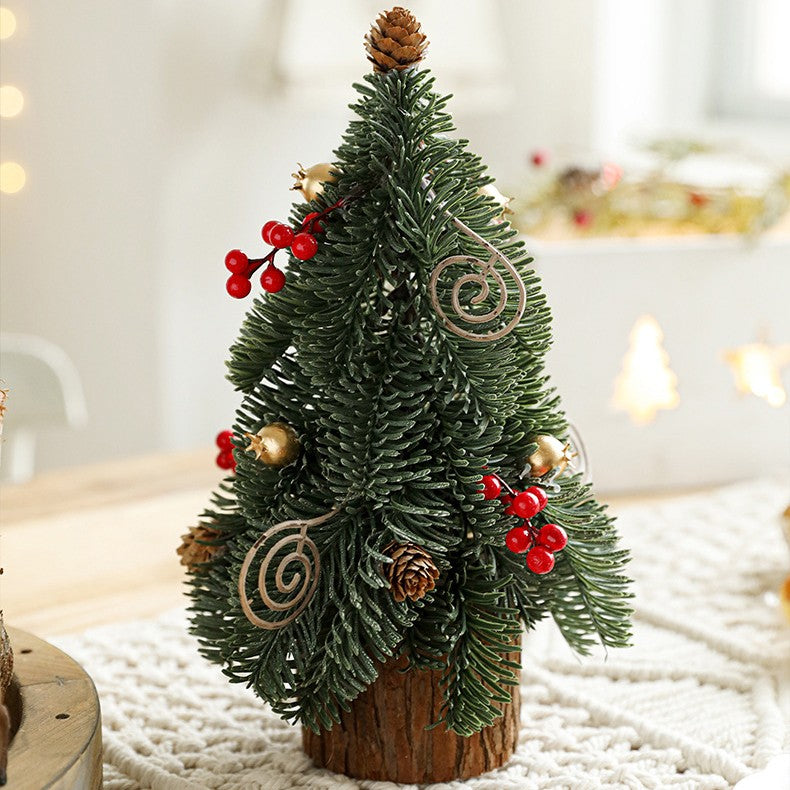 Bradut Decorativ De Craciun Pentru Masa, Ornament Festiv Cu Conuri Si Globuri, Plastic Rezistent, 30 x 15 x 15 cm, Verde