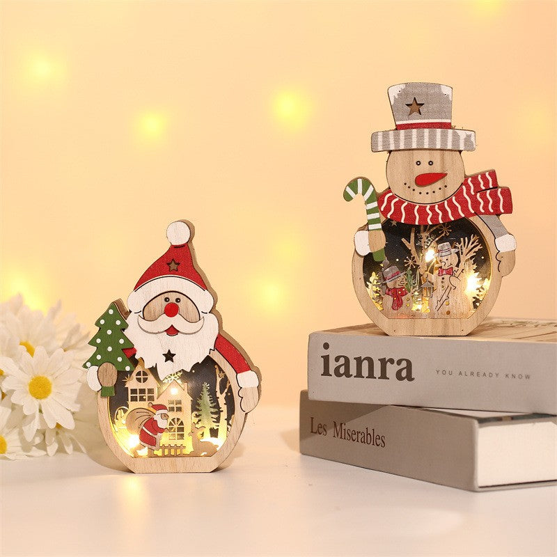 Decorațiune de Crăciun cu Lumini LED, Model Moș Crăciun, Lemn Natural, Multicolor, 16 x 10.5 x 3.5 cm