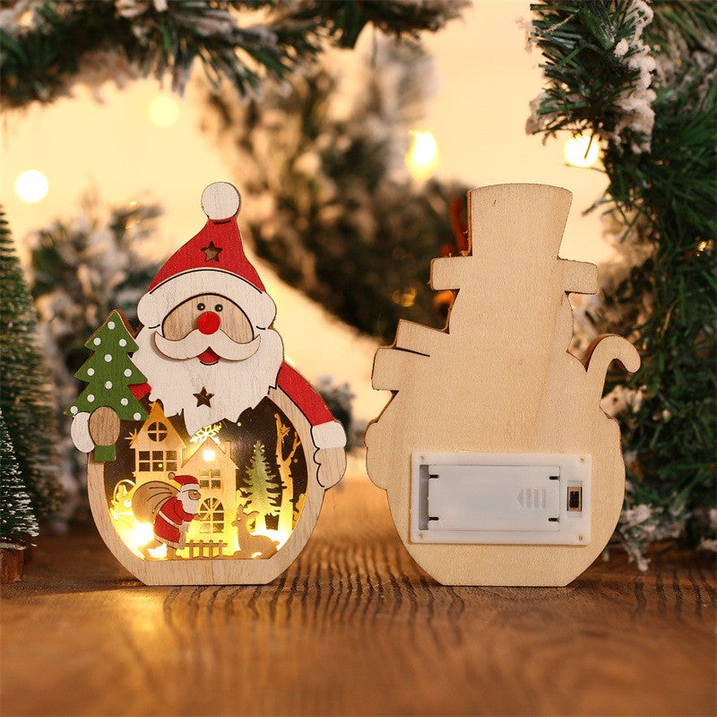 Decorațiune de Crăciun cu Lumini LED, Model Moș Crăciun, Lemn Natural, Multicolor, 16 x 10.5 x 3.5 cm