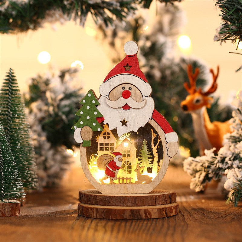 Decorațiune de Crăciun cu Lumini LED, Model Moș Crăciun, Lemn Natural, Multicolor, 16 x 10.5 x 3.5 cm