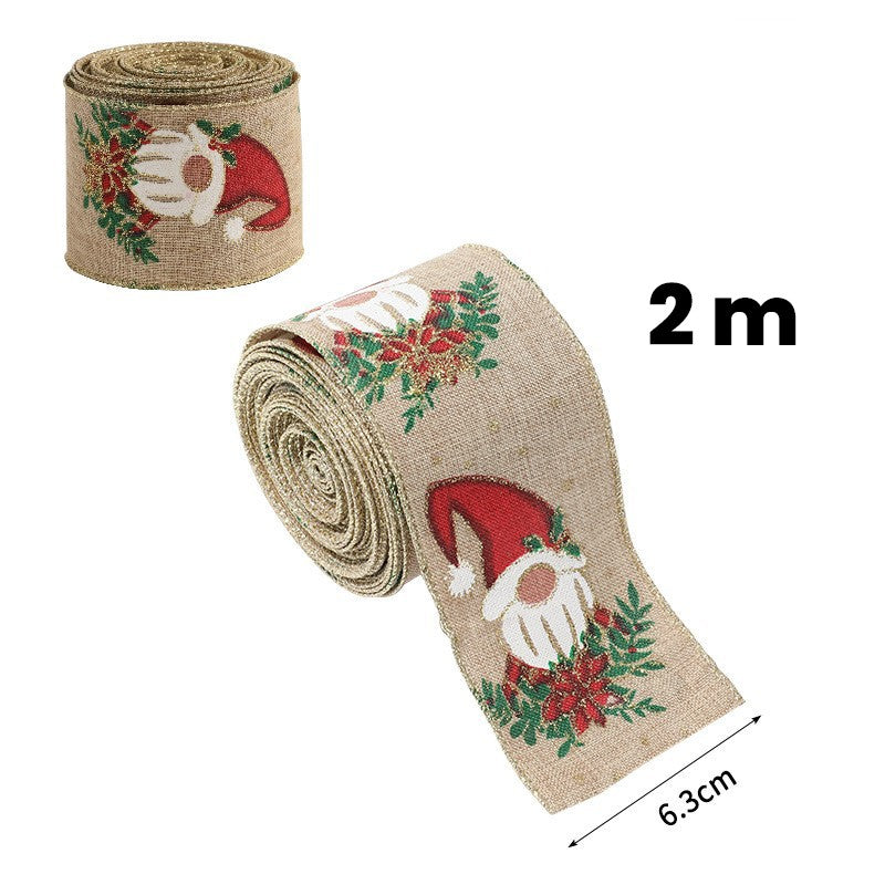 Panglica Decorativa pentru Craciun, Ornament Brad si Cadouri, Model Spiridus, Material Textil Modelabil, 200 x 6.3 cm, Khaki