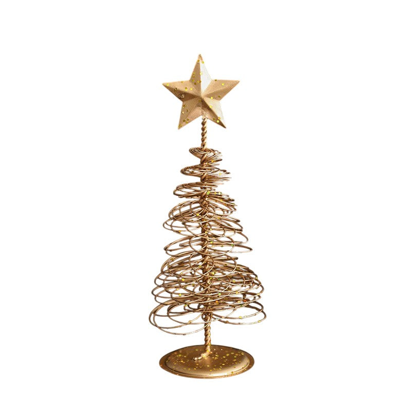 Bradut Decorativ De Craciun, Ornament Masa Cu Design Spiralat Si Stea, Metal, Auriu, 16 x 6.5 cm