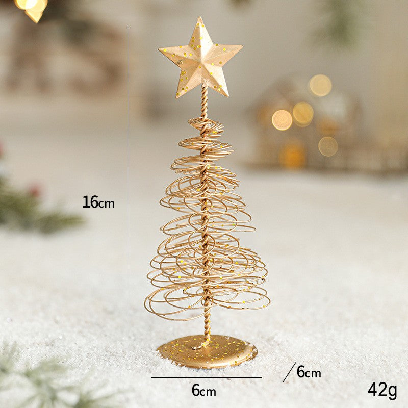 Bradut Decorativ De Craciun, Ornament Masa Cu Design Spiralat Si Stea, Metal, Auriu, 16 x 6.5 cm