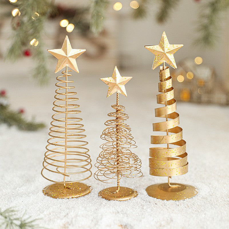 Bradut Decorativ De Craciun, Ornament Masa Cu Design Spiralat Si Stea, Metal, Auriu, 16 x 6.5 cm