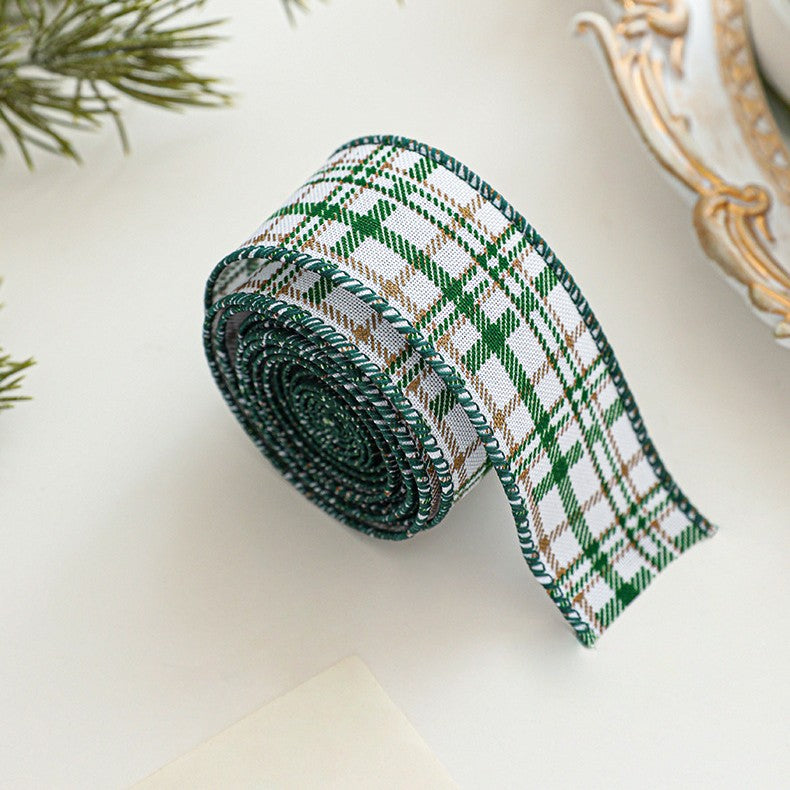 Set Panglici Decorative Craciun, Panglica pentru Cadouri si Brad, Model Braduti, Include Rulon Ata Maro, Alb si Verde, 4 Bucati x 2 m