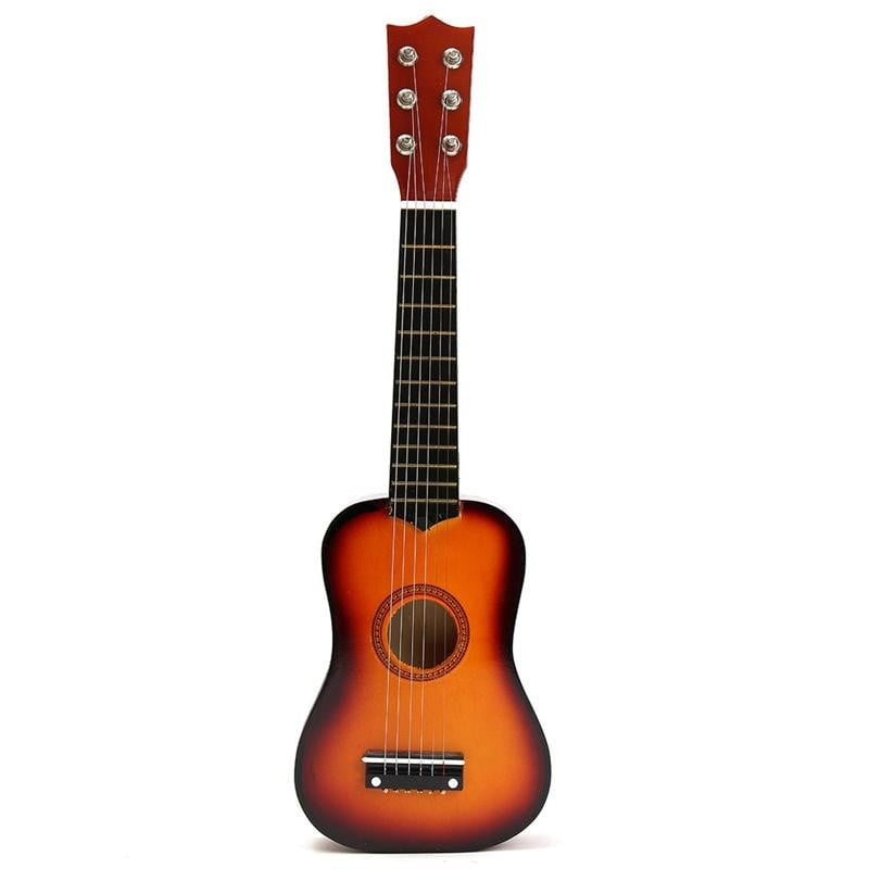 Chitara pentru Copii si Incepatori, Instrument Muzical Educativ cu 6 Corzi din Nailon, Lemn si Plastic, 53.4 x 17.5 x 5.8 cm, Maro Lucios