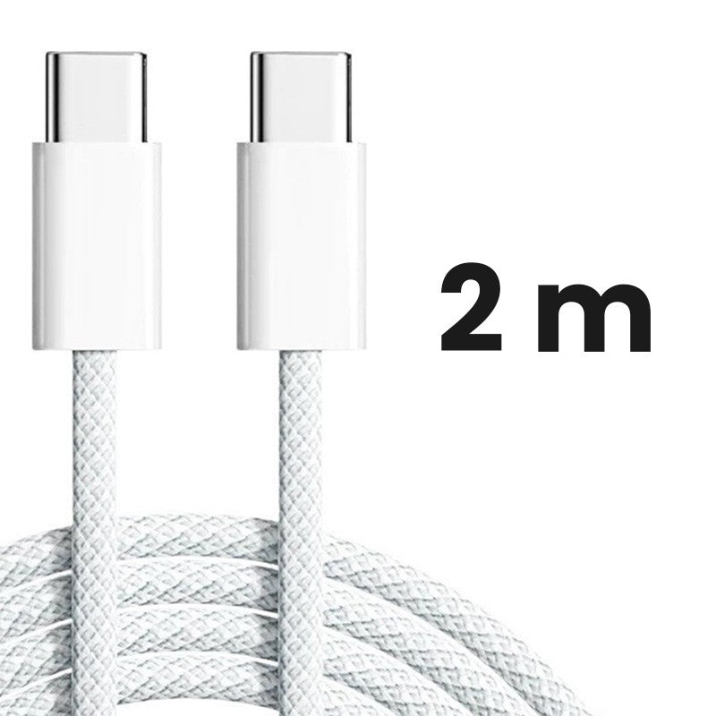 Cablu de Date si Incarcare Rapida, USB Type-C la Type-C, 160 Fire Cupru, Compatibil iOS si Android, Invelis Nailon Impletit, 2 m, Alb
